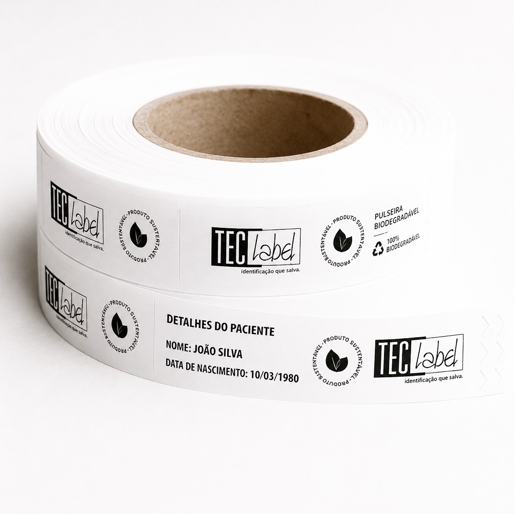 Rolo de pulseira hospitalar biodegradável branca